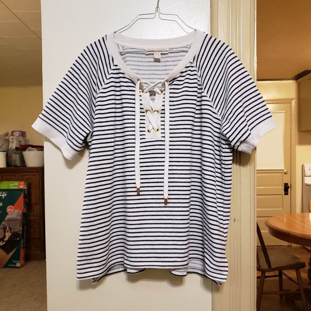 Michael Kors cream & blue striped top size XL in good condition